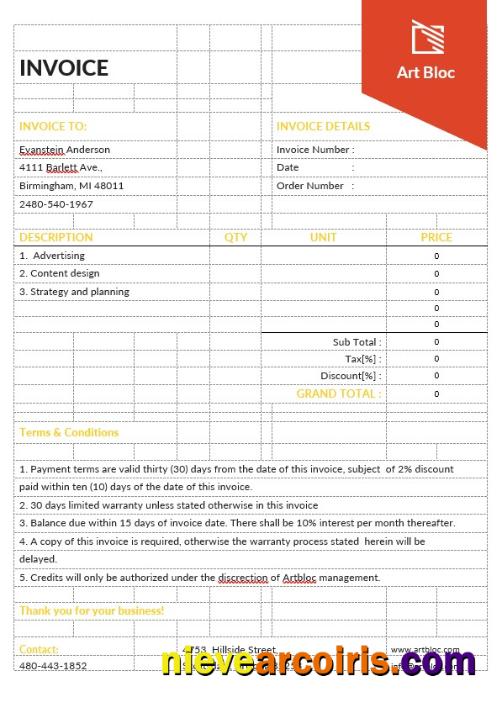 Realistic Art Director Invoice Template