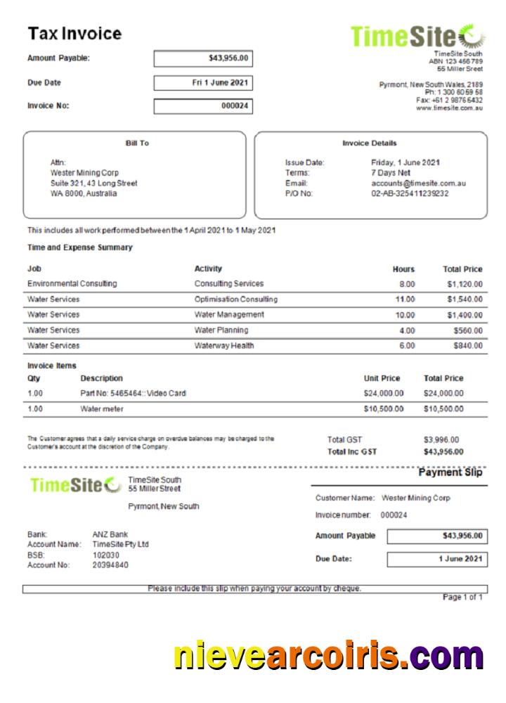 Australia TimeSite Easy To Use Application Invoice Template