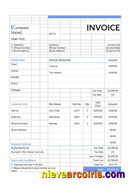 Professional Auto Repair Estimate Invoice Template
