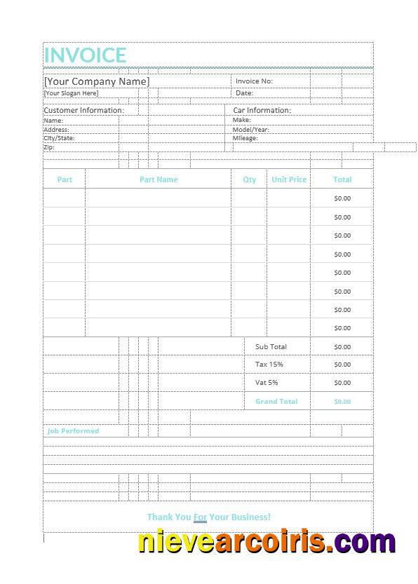 Realistic Auto Repair Invoice Template