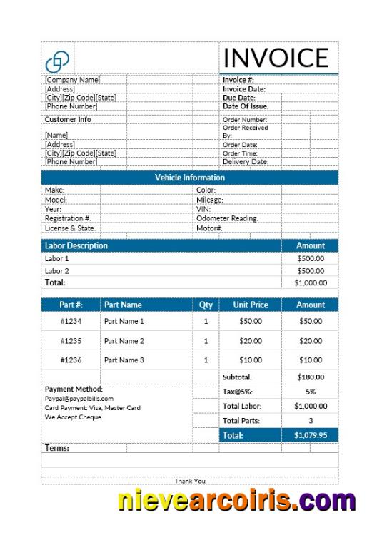 Professional Auto Repair Service Invoice Template