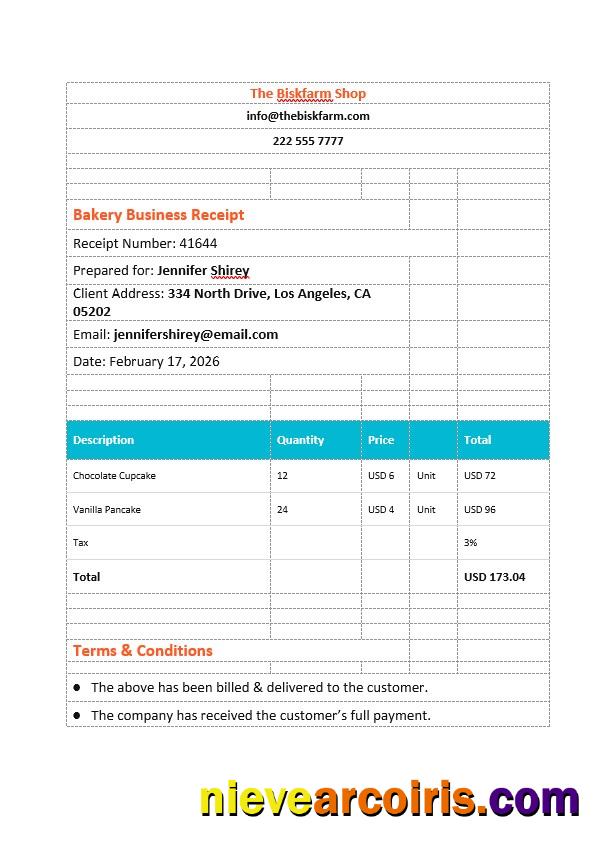 Professional Bakery Business Invoice Template
