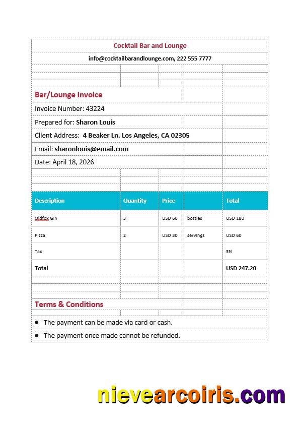 BarLounge Invoice Photolook