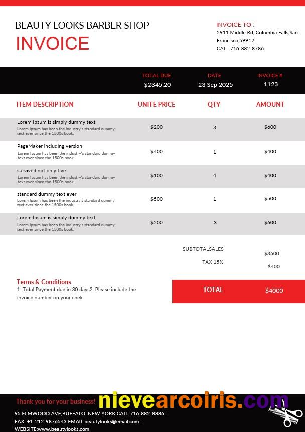 Premium Barbershop Invoice Template