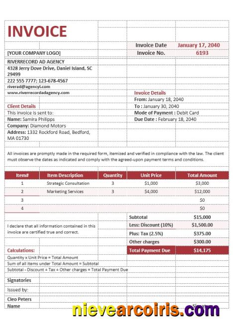 Professional Blank Advertising Agency Invoice Template