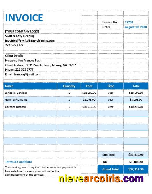 Realistic Blank Cleaning Service Invoice Template