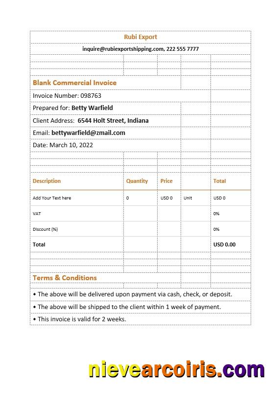 Blank Commercial Invoice Template