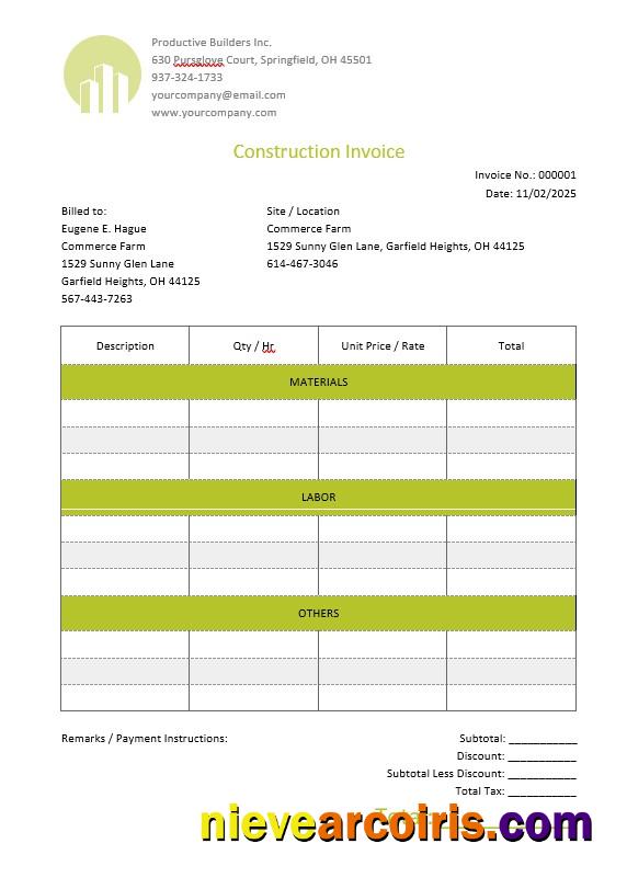 Premium Blank Construction Invoice Template
