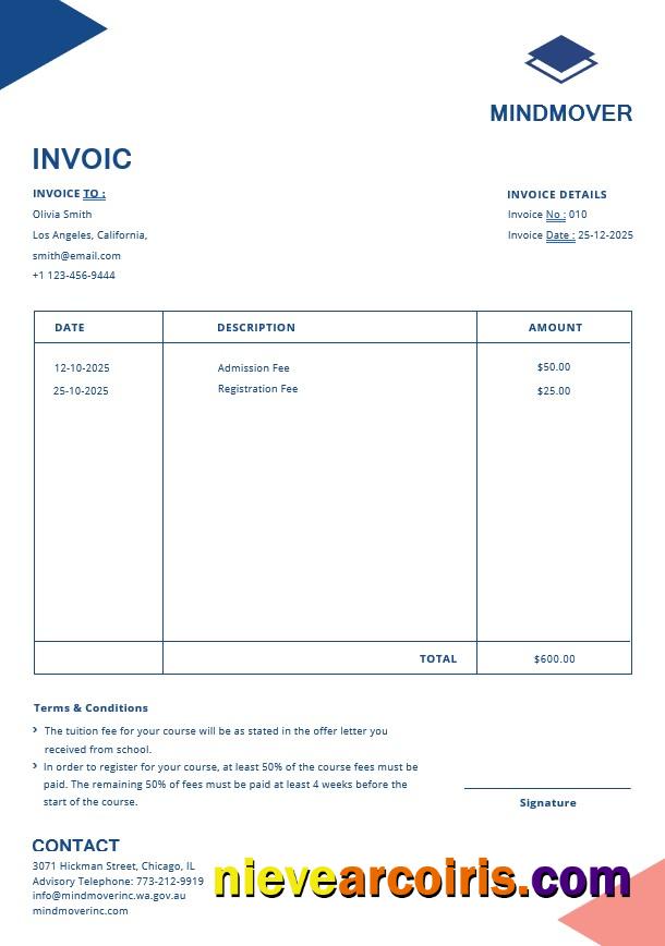 Professional Blank Education Invoice Template