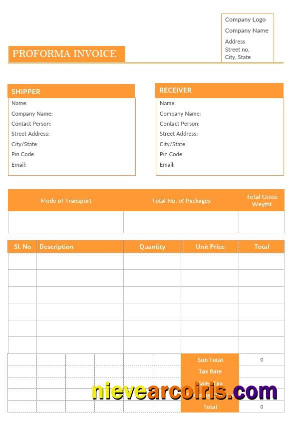 Realistic Blank Proforma Invoice Template