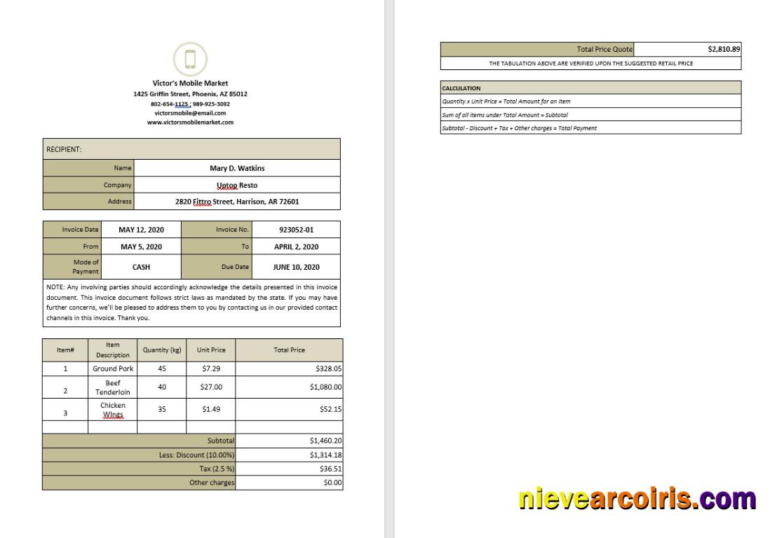 Editable Blank Work From Home Invoice Template