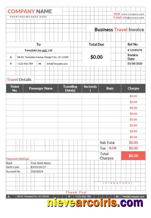 Professional Business Travel Invoice Template