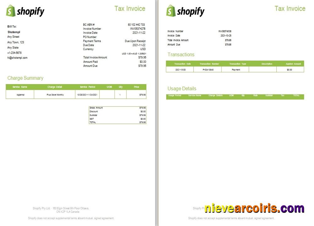 Canada Shopify Tax Invoice Preview