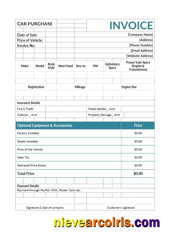 Realistic Car Purchase Invoice Template