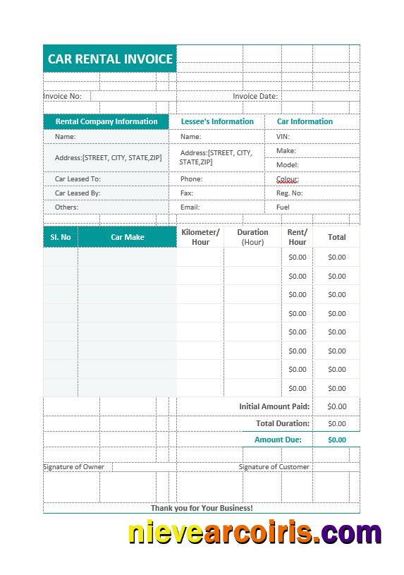 Professional Car Rental Service Invoice Template