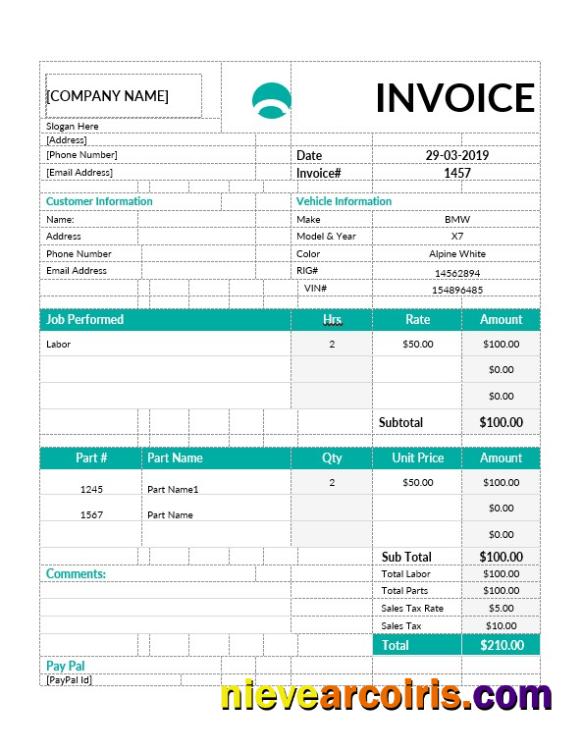 Professional Car Repair Invoice Template