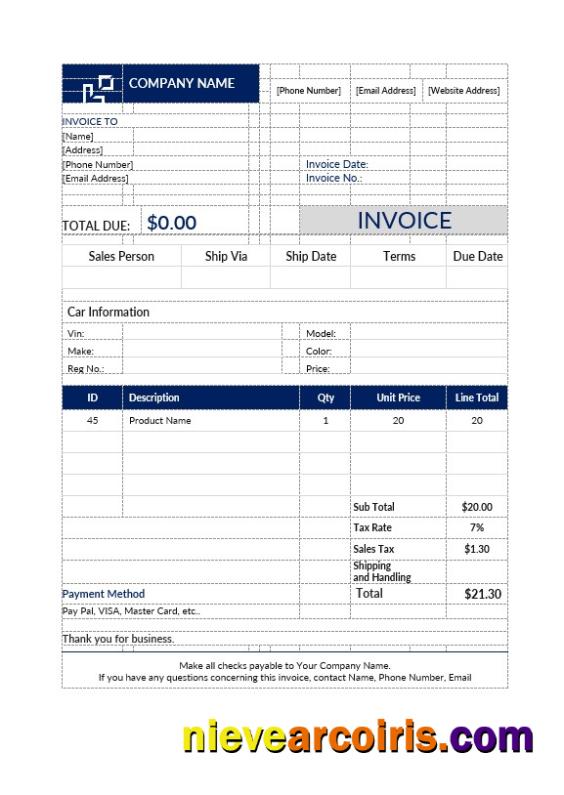 Professional Car Sales Invoice Template