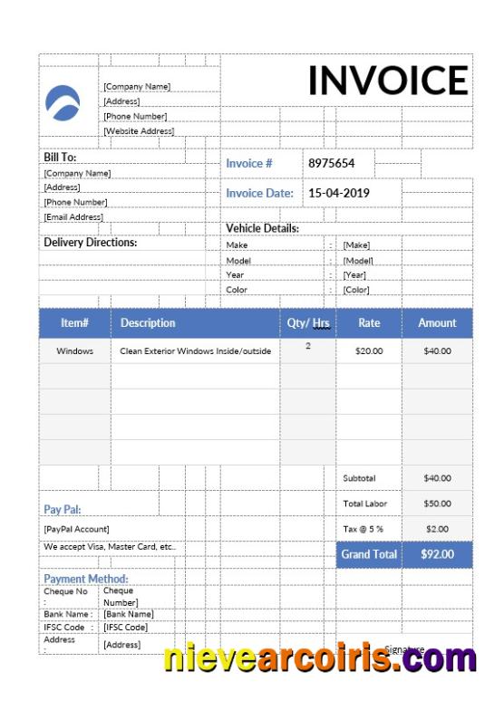 Professional Car Wash Invoice Template