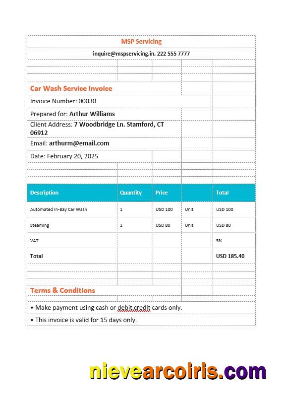 Professional Car Wash Service Invoice Template