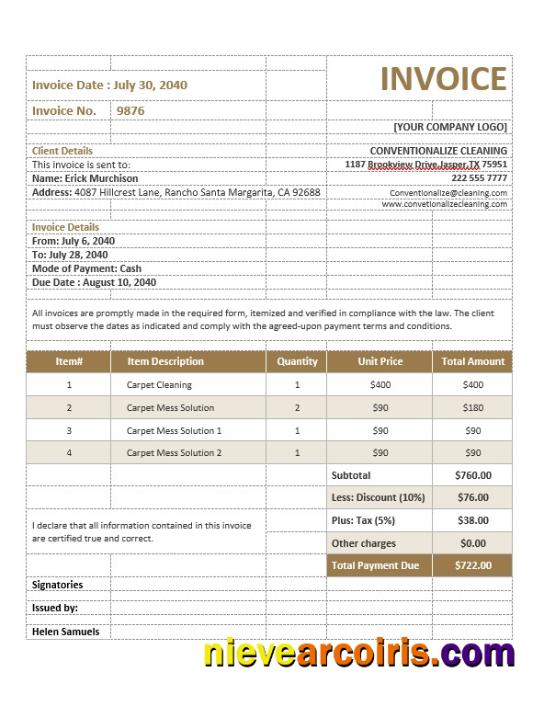 Editable Carpet Cleaning Service Invoice Template