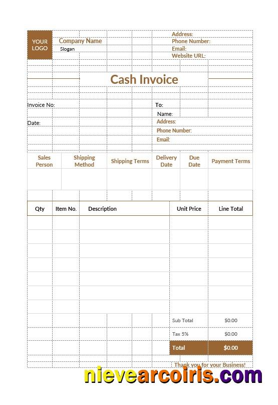 Editable Cash Invoice Template