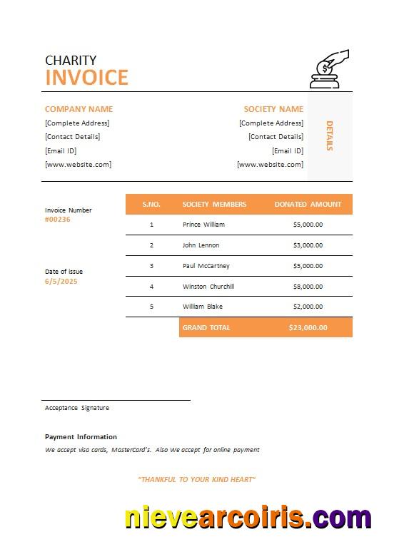 Professional Charity Invoice Template