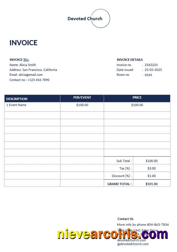 Realistic Church Service Invoice Template
