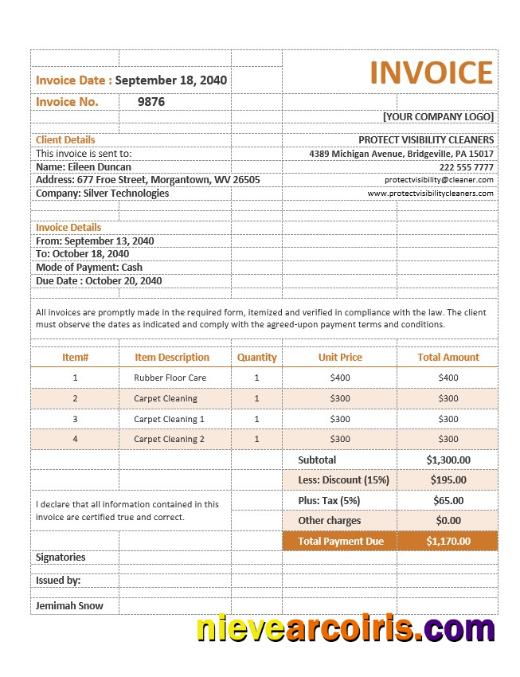 Realistic Cleaning Service Invoice Form Template