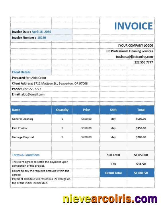 Realistic Commercial Cleaning Service Invoice Template