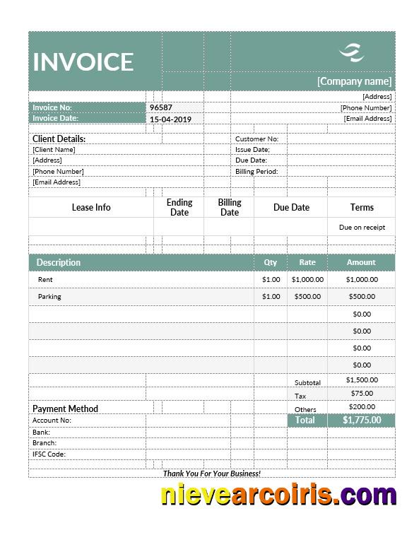 Editable Commercial Lease Invoice Template