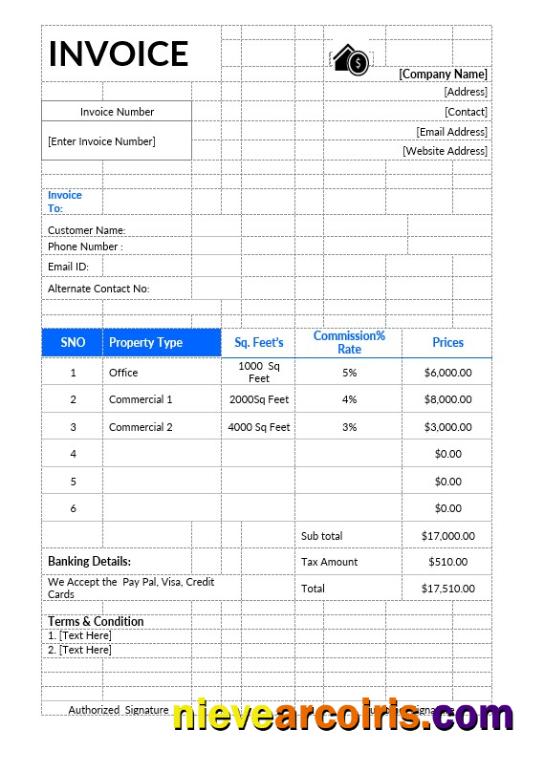 Editable Commercial Real Estate Invoice Template