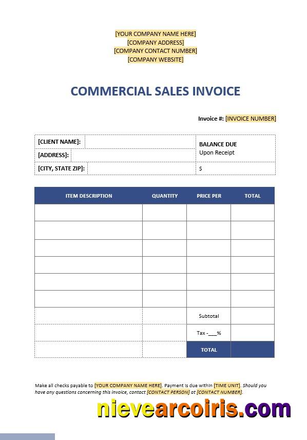 Realistic Commercial Sales Invoice Template