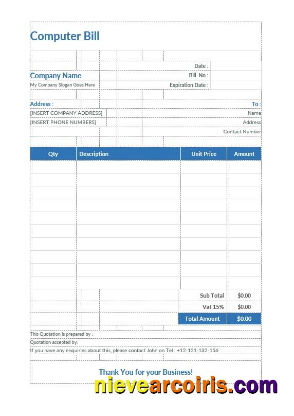 Professional Computer Bill Format Template