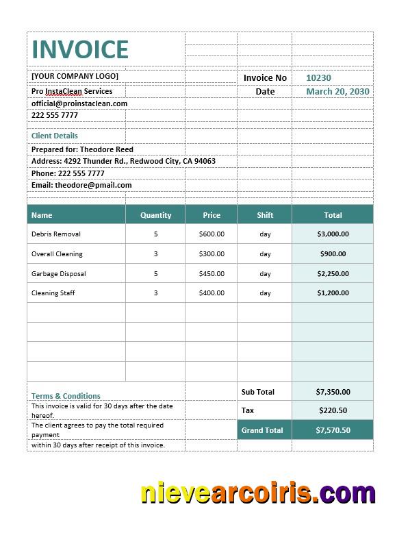 Realistic Construction Cleaning Invoice Template