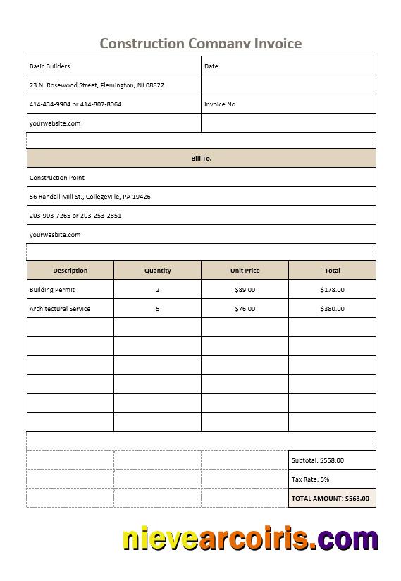 Premium Construction Company Invoice Template