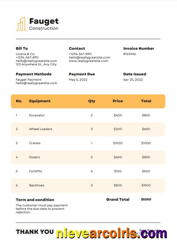 Editable Construction Invoice Template