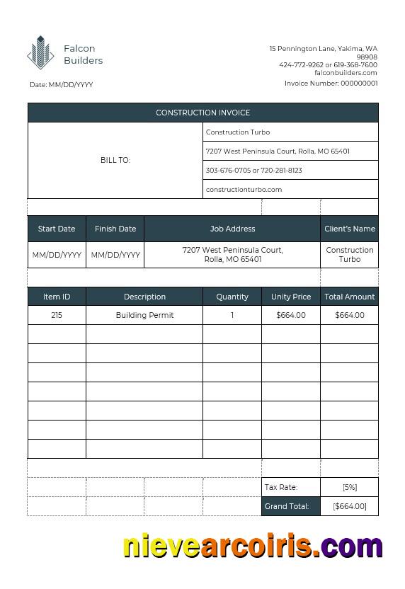 Premium Construction Job Invoice Template