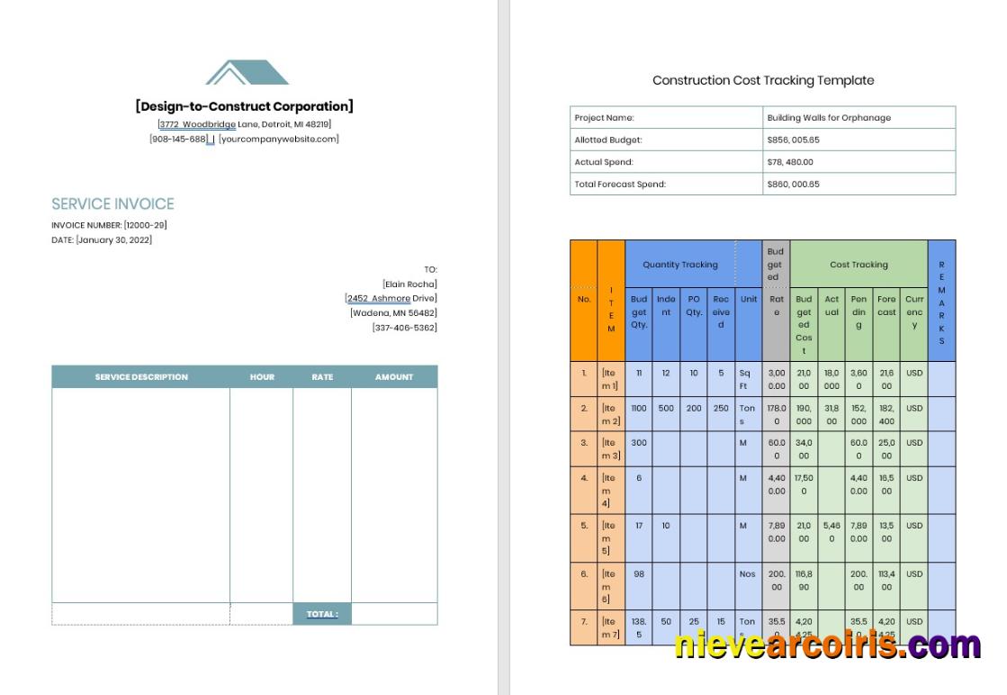 Realistic Contractor Job Invoice Template