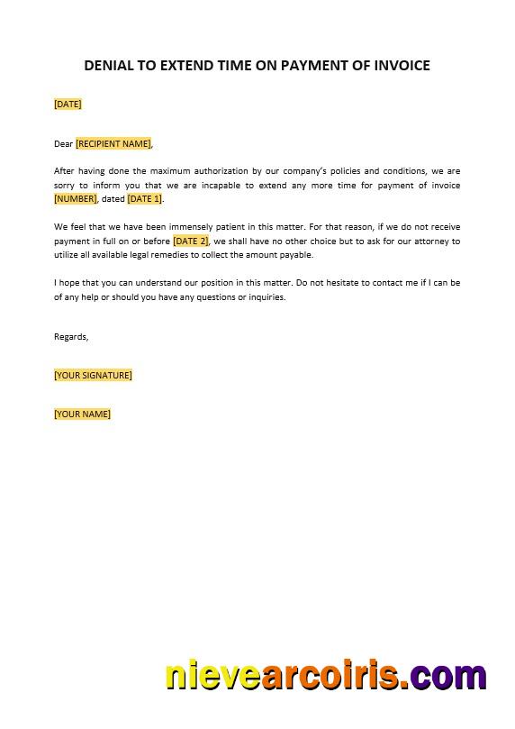 Premium Denial To Extend Time On Payment Of Invoice Template