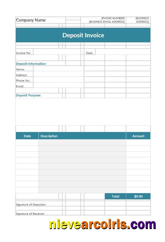 Editable Deposit Invoice Template