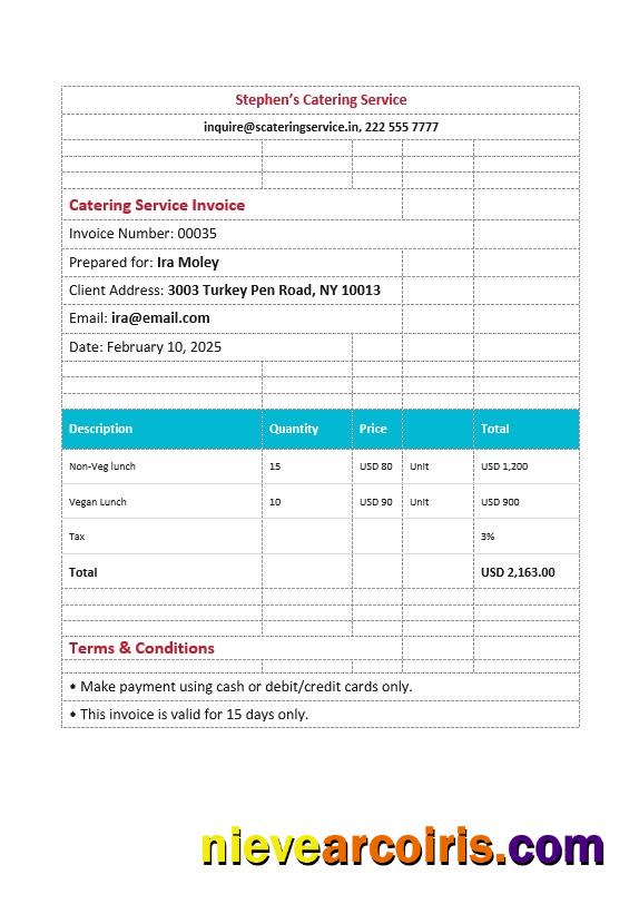 Editable Editable Catering Service Invoice Template