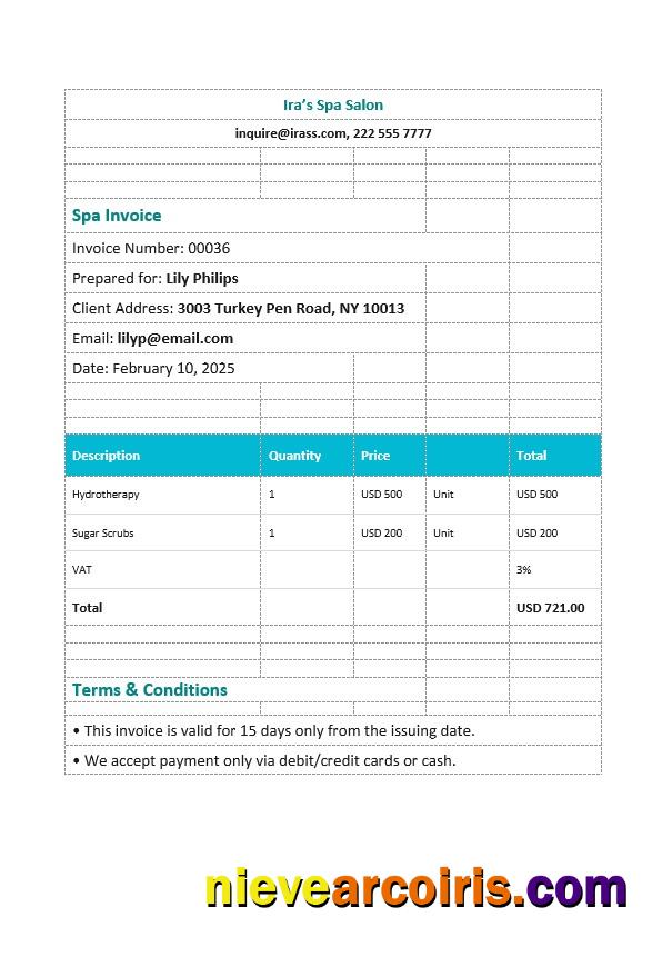 Professional Editable Spa Invoice Template