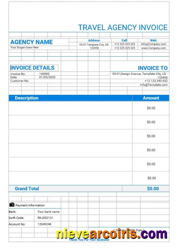 Premium Editable Travel Agency Invoice Template