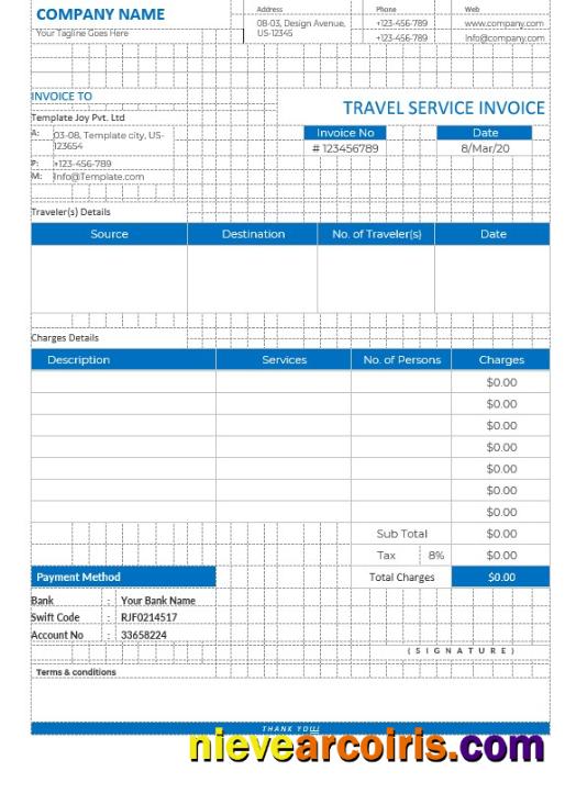 Premium Editable Travel Service Invoice Template