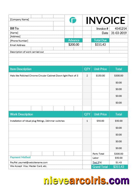 Realistic Electrical Contractor Invoice Template