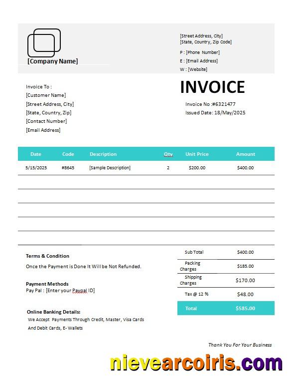 Professional Equipment Invoice Template