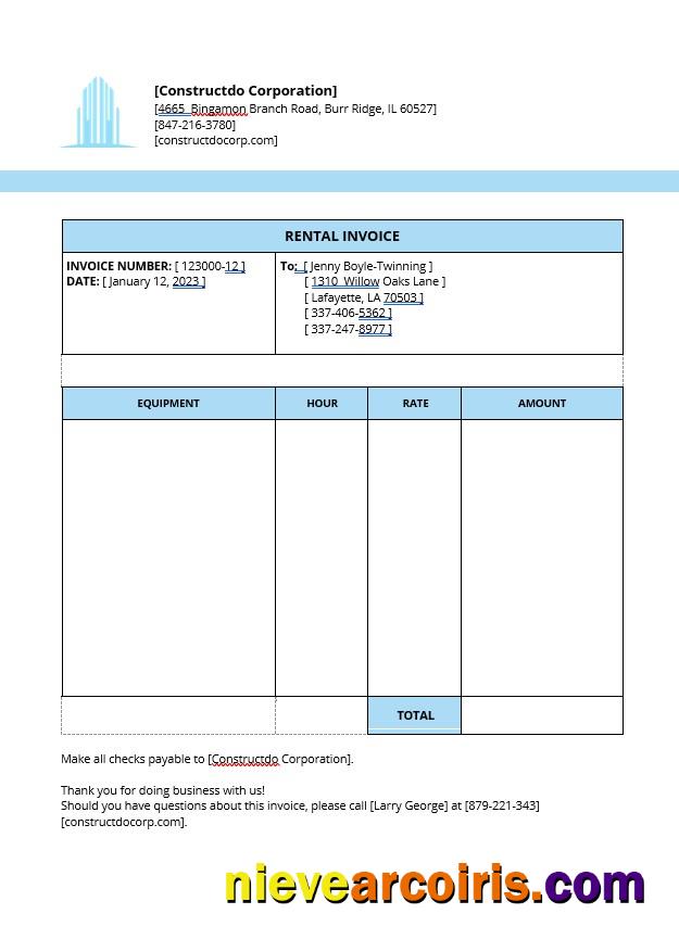 Realistic Equipment Rental Invoice Template