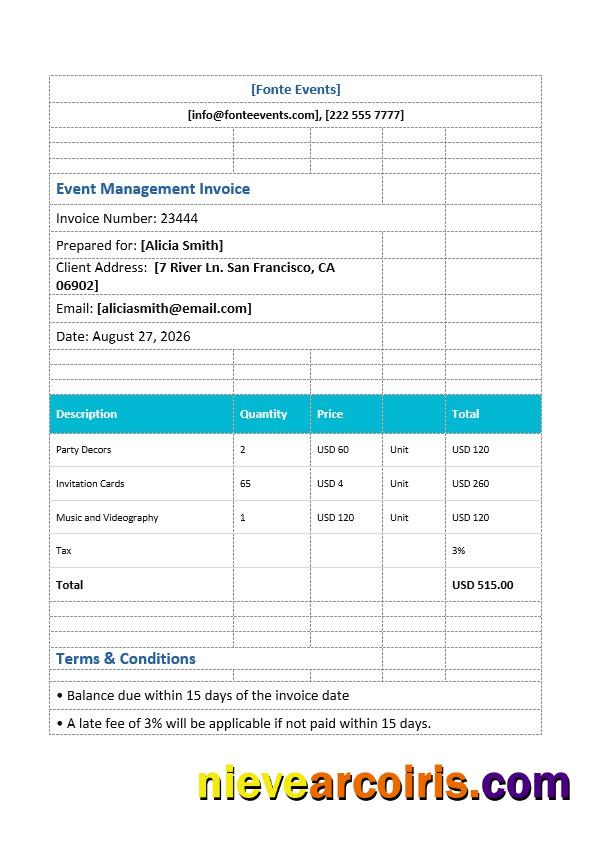 Realistic Event Management Invoice Template