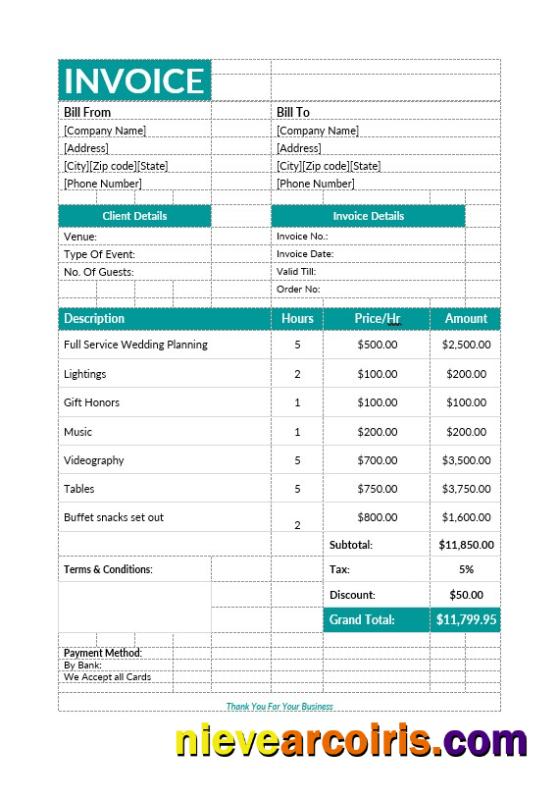 Event Planning Invoice Preview