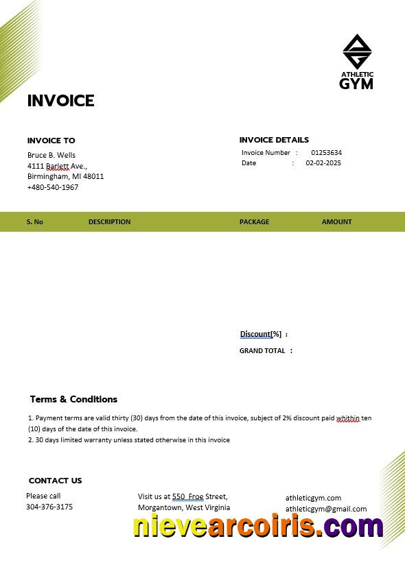 Professional Fitness Trainer Coach Invoice Template